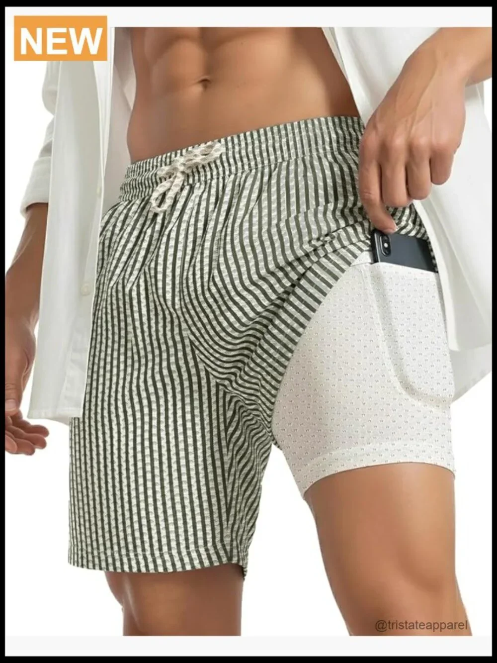 Men's Swim Trunks with Built-In Compression Liner 7 Inseam Quick Dry Zipper